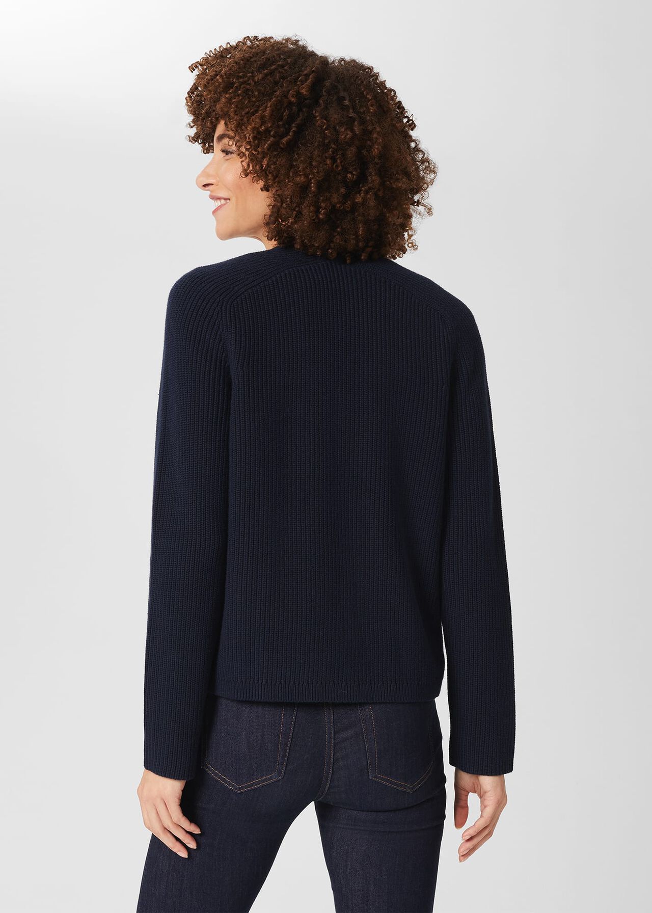Saffie Cotton Wool Cardigan, Navy, hi-res