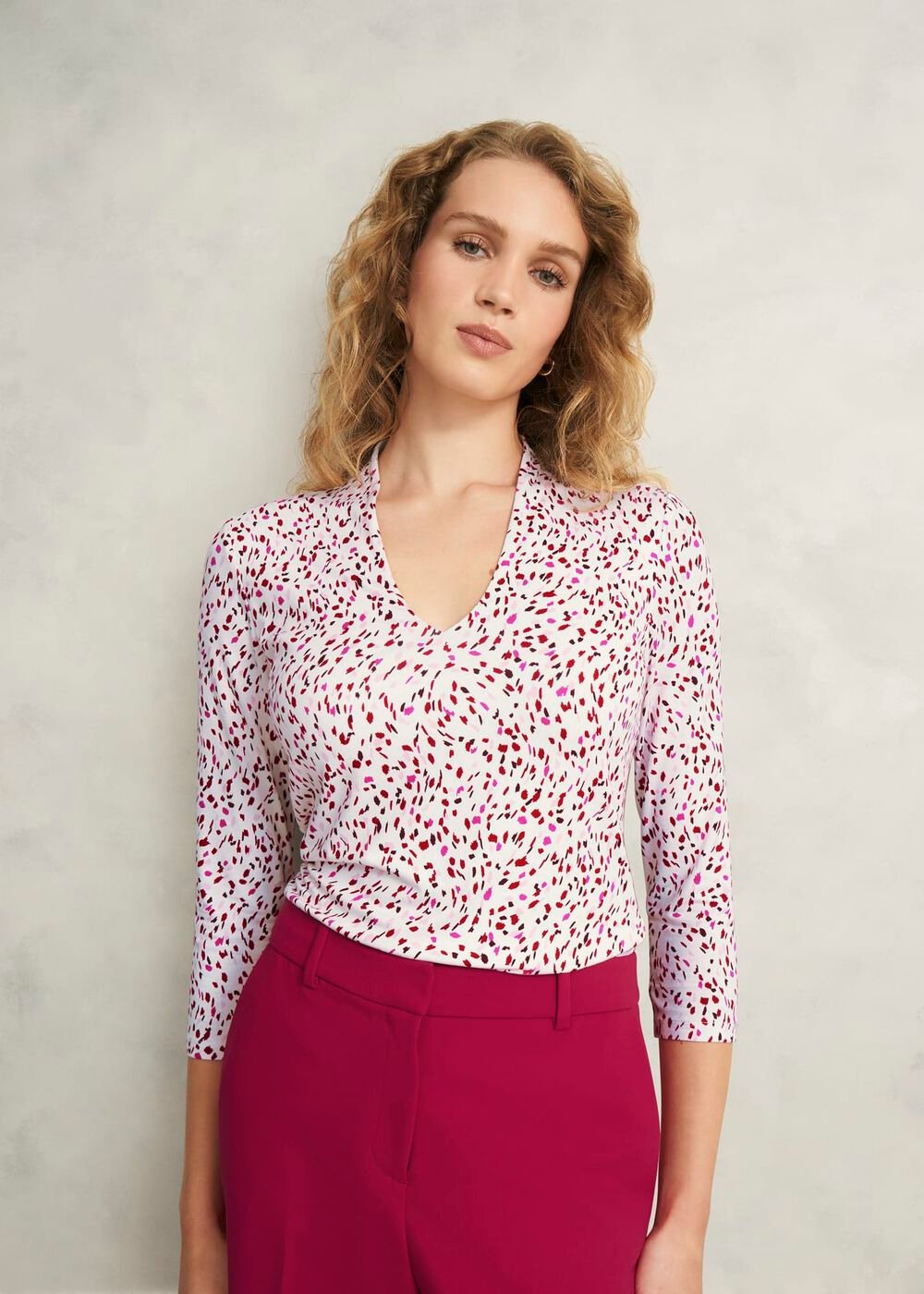 Aimee Printed Top, Ivory Pink, hi-res