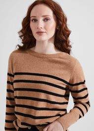 Larina Cashmere Stripe Jumper, Camel Black, hi-res