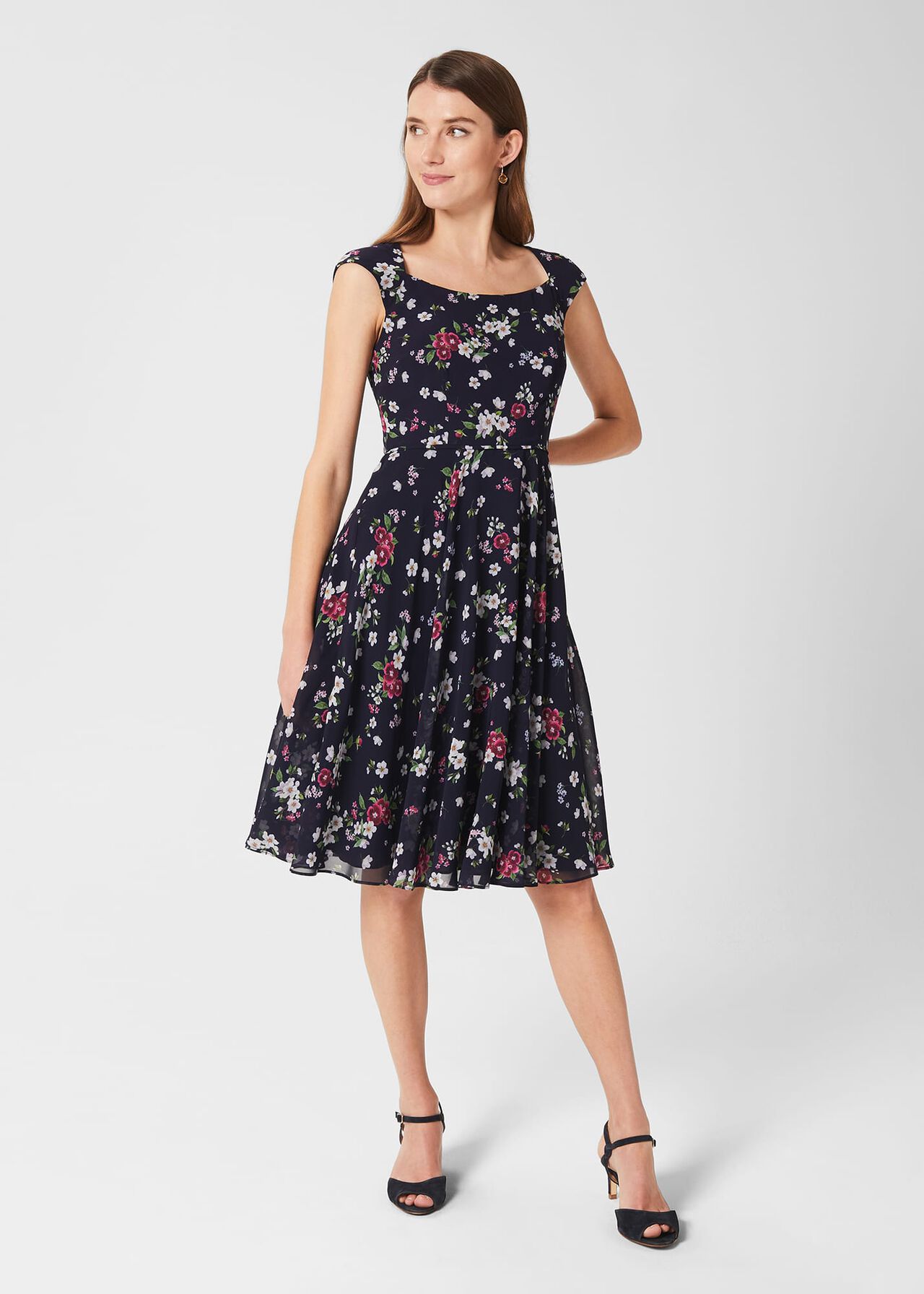 Lauren Floral Fit And Flare Dress, Navy Multi, hi-res