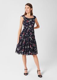 Lauren Floral Fit And Flare Dress, Navy Multi, hi-res