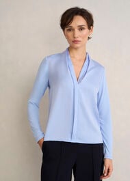 Claire V neck Top, Lavender Blue, hi-res