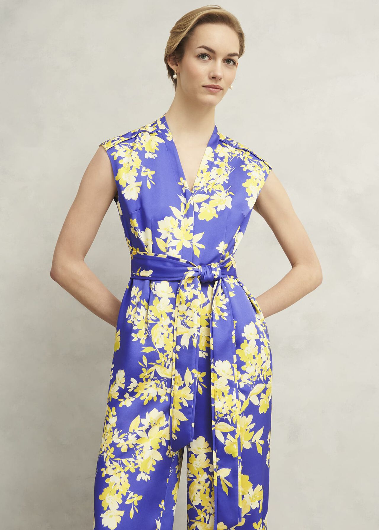Macey Floral V Neck Jumpsuit, Blue Multi, hi-res