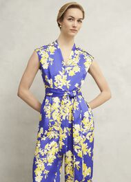Macey Floral V Neck Jumpsuit, Blue Multi, hi-res