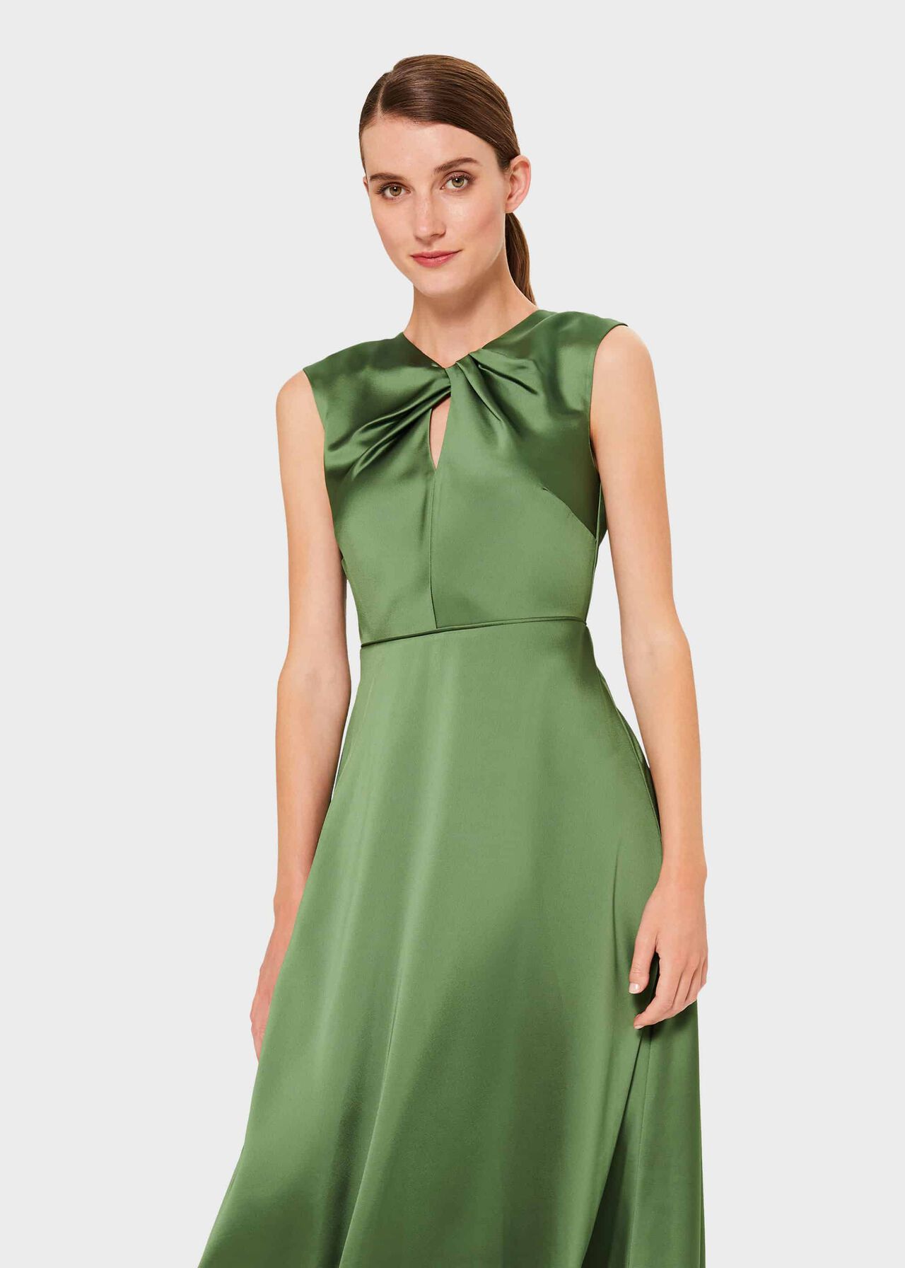 Cassandra Twist Neck Satin Dress Hobbs