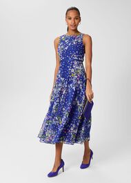 Carly Floral Fit And Flare Dress, Cobalt Multi, hi-res