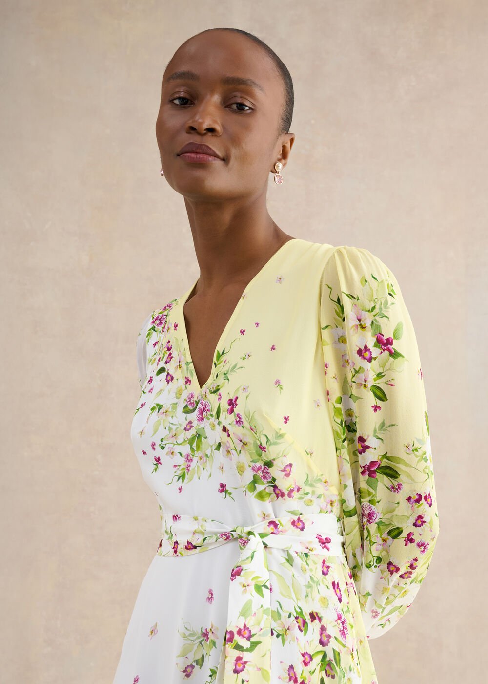 Ariel Floral Silk Dress, Yellow Multi, hi-res