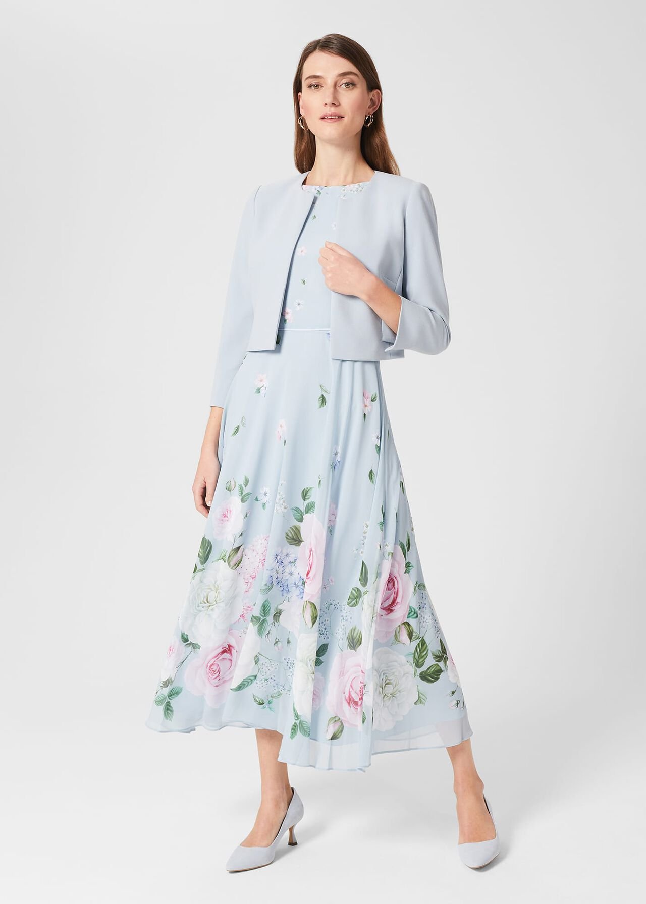 Carly Floral Midi Dress, Blue Multi, hi-res