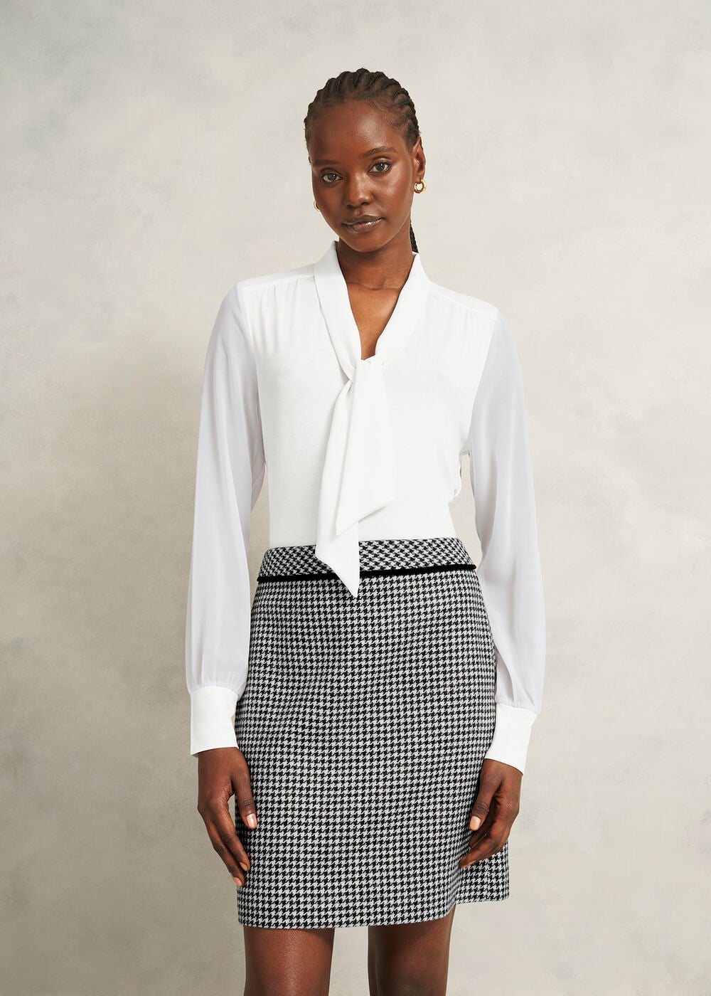 Ivory Tarini Tie Neck Long Sleeve Top