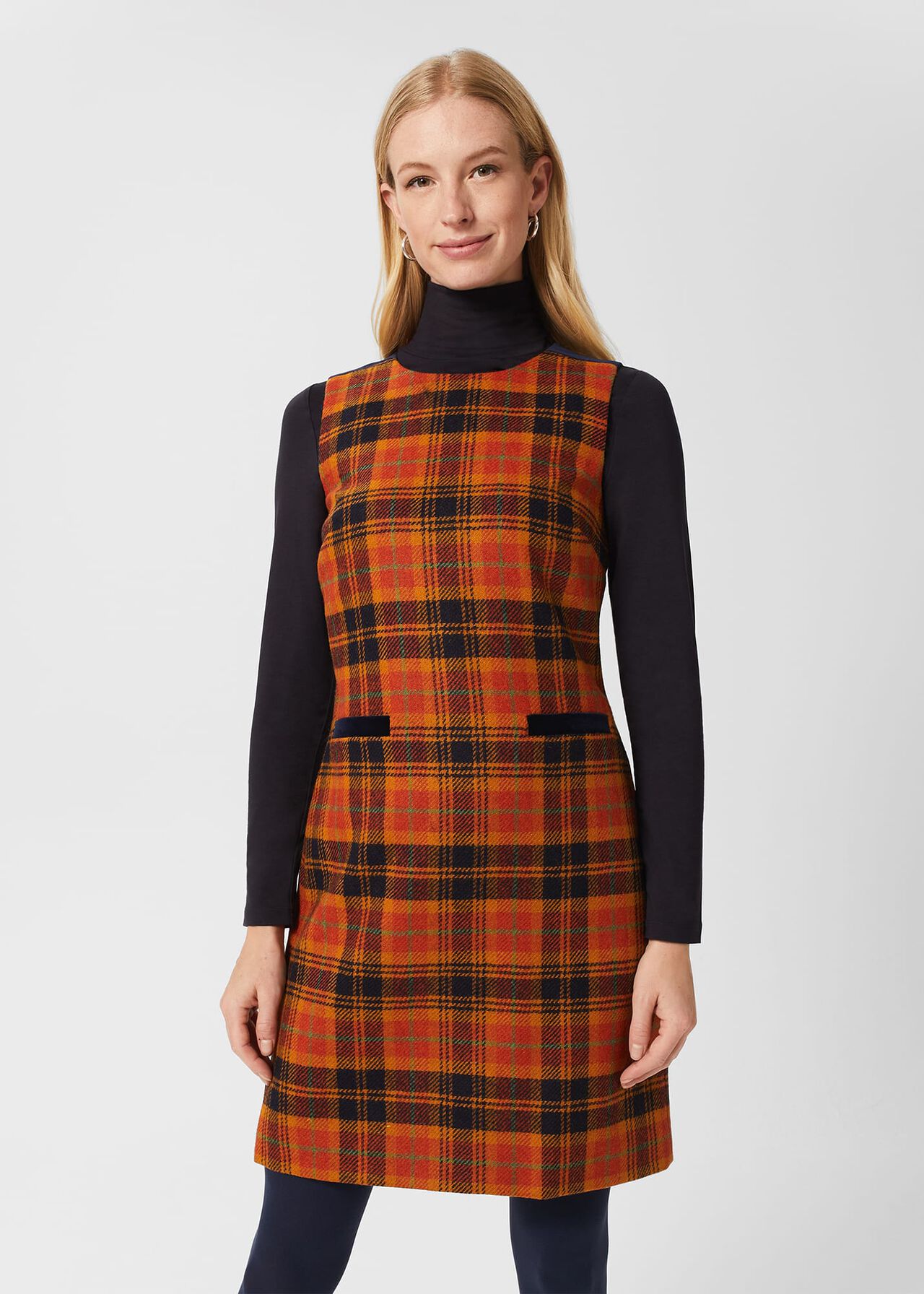 Ruthie Wool Dress, Orange Navy, hi-res