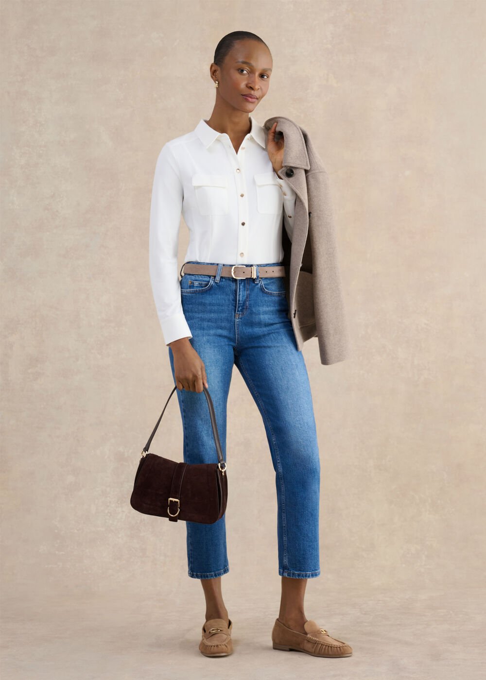 Rosana Seamed Shirt, Ivory, hi-res