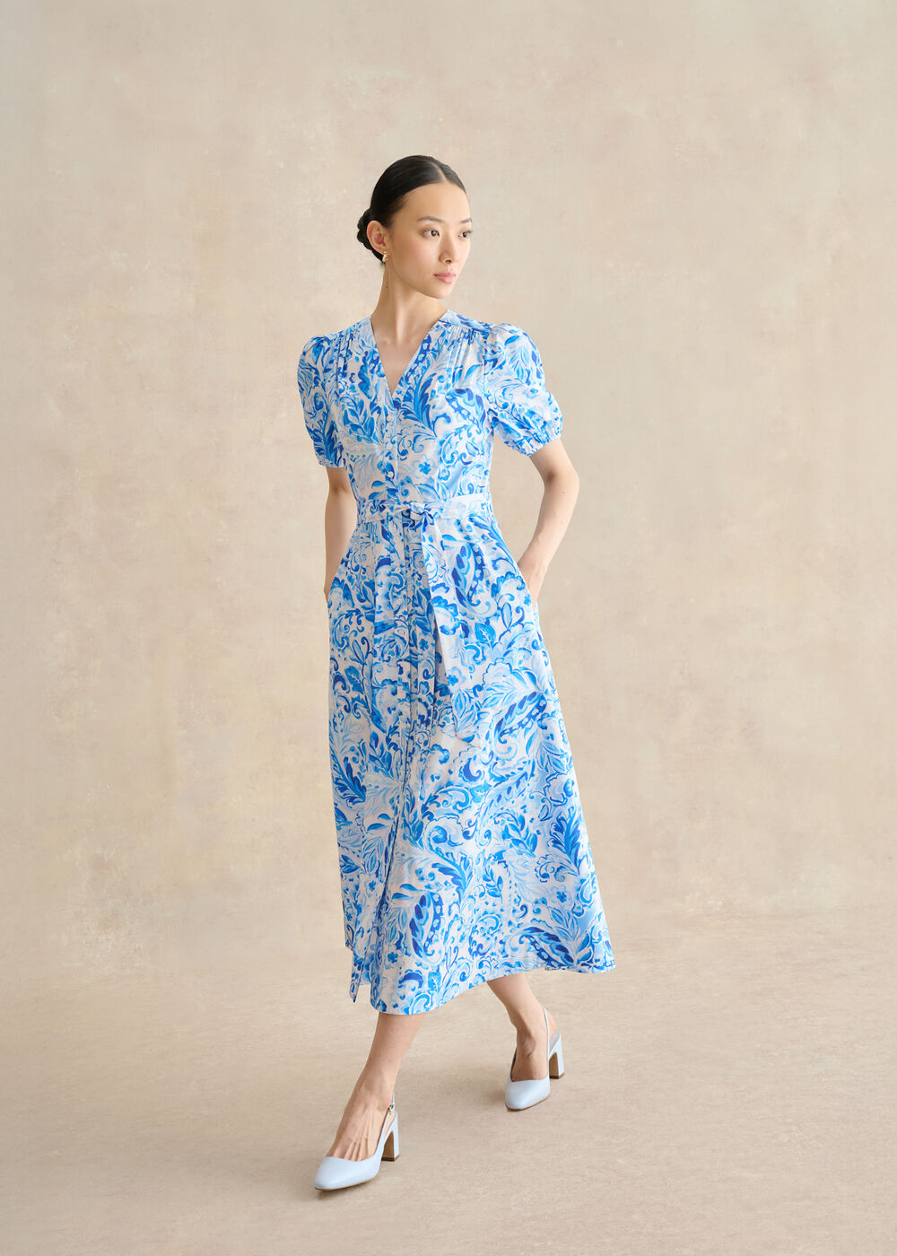 Petite Libby Cotton Paisley Dress, Blue Multi, hi-res