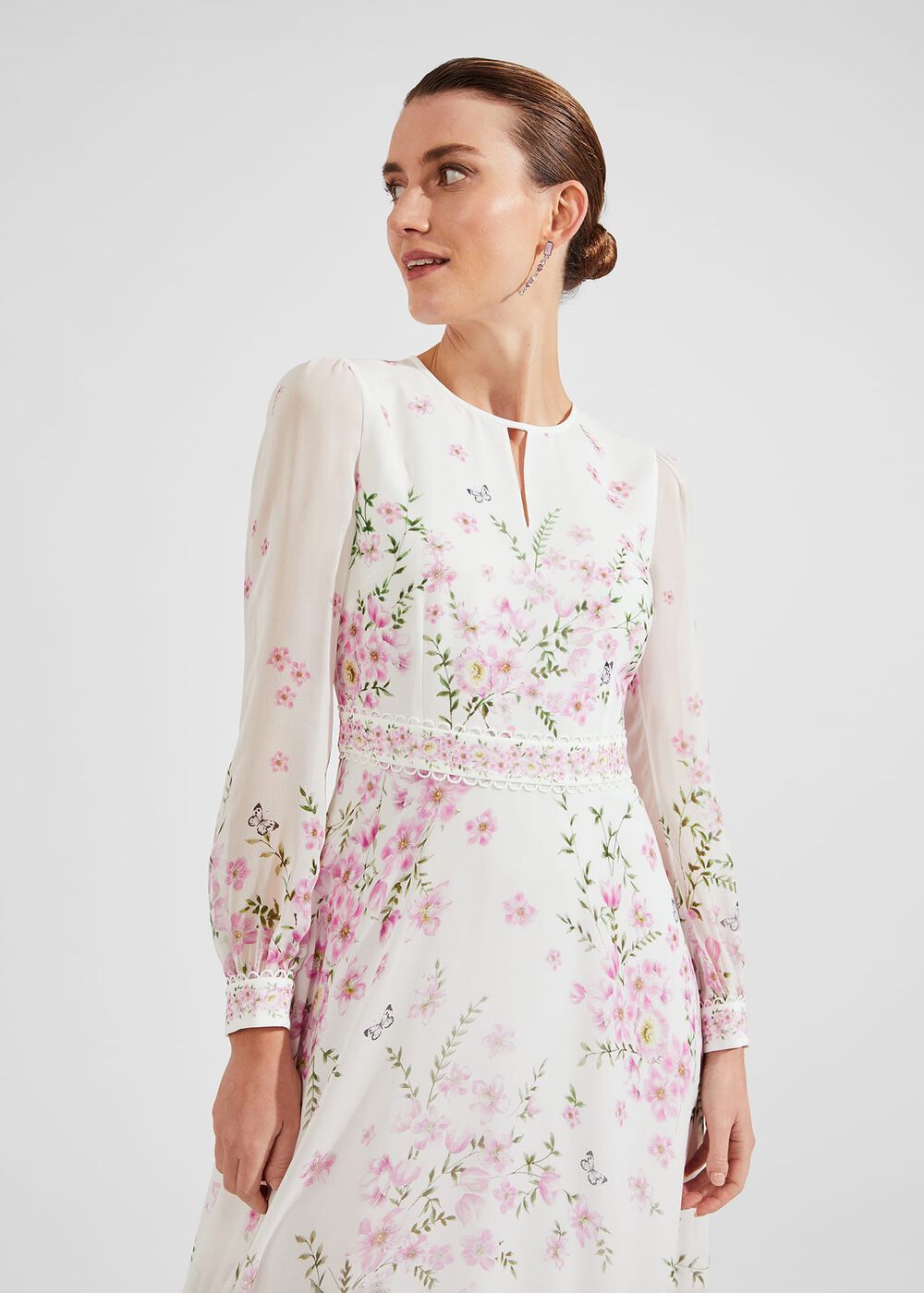 Petite Skye Floral Silk Dress, Ivory Multi, hi-res
