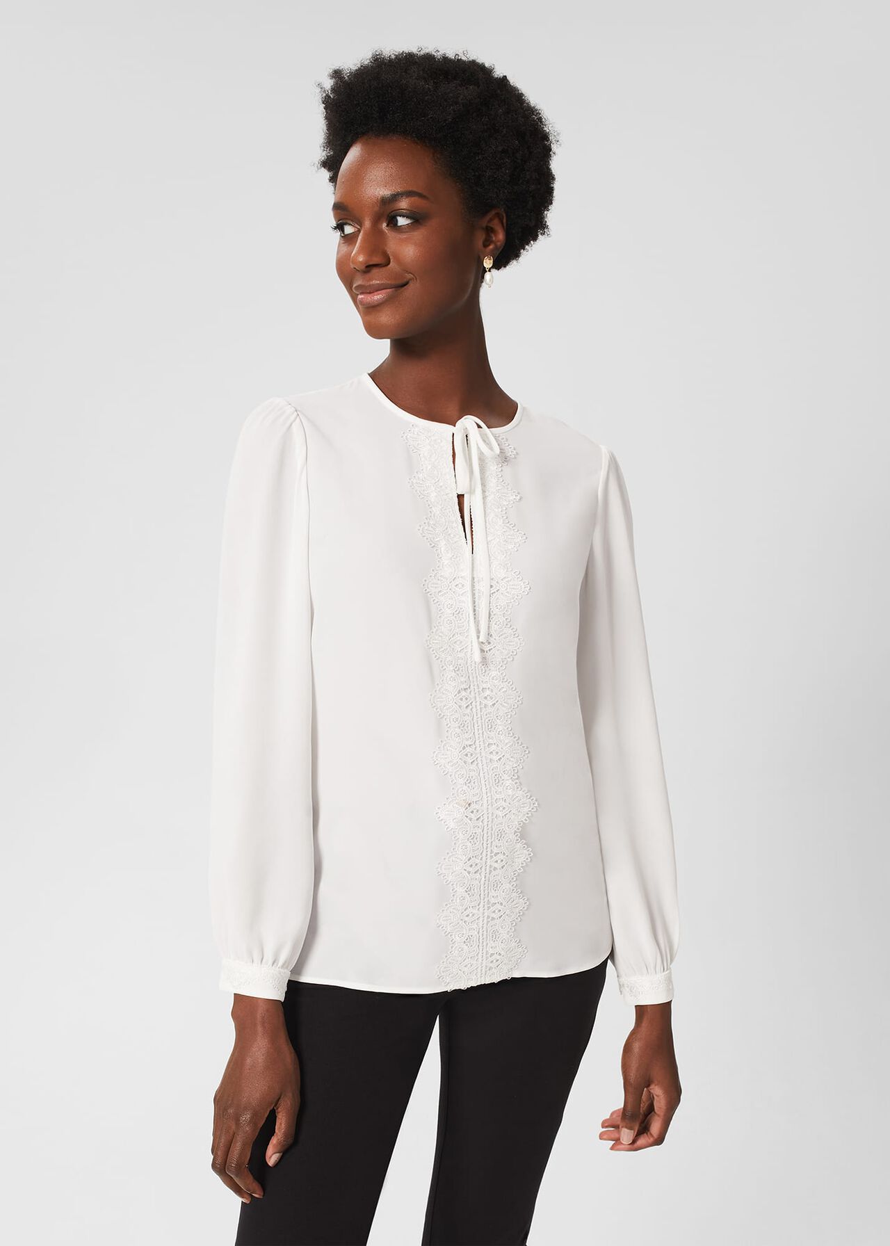 Leena Lace Trim Blouse, Ivory, hi-res