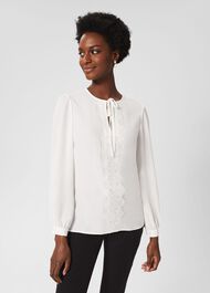 Leena Lace Trim Blouse, Ivory, hi-res