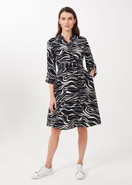 Clarice Printed Shirt Dress, Navy Buttrcream, hi-res