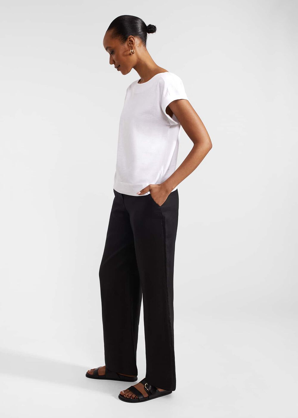 Lynn Linen Pants, Black, hi-res