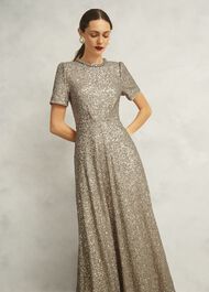 Shirley Sequin Trimmed Maxi Dress, Champagne, hi-res