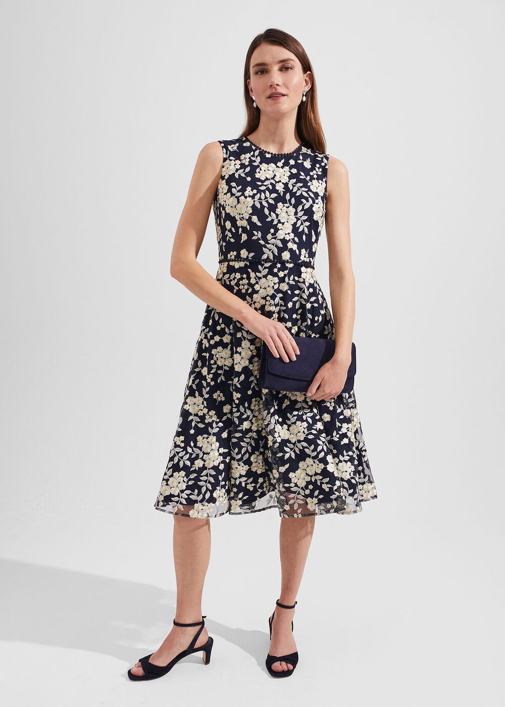 Scarlett Embroidered Dress, Navy Yellow, hi-res