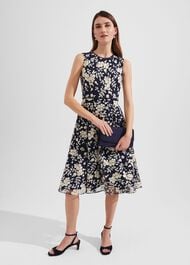 Scarlett Embroidered Dress, Navy Yellow, hi-res