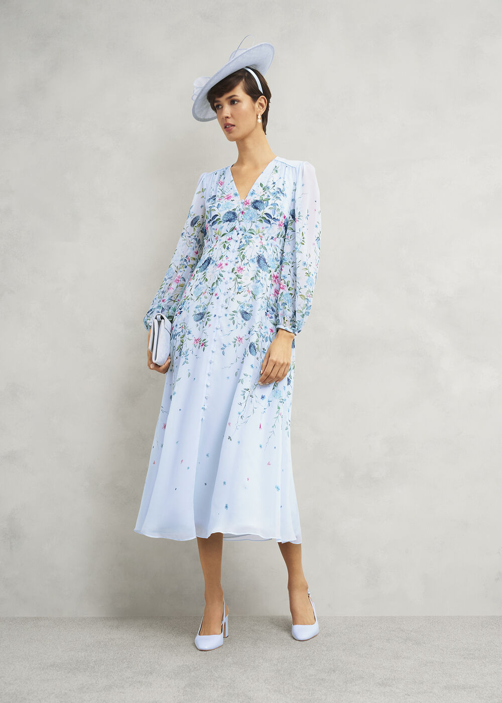 Caversham Floral Silk Dress, Blue Multi, hi-res