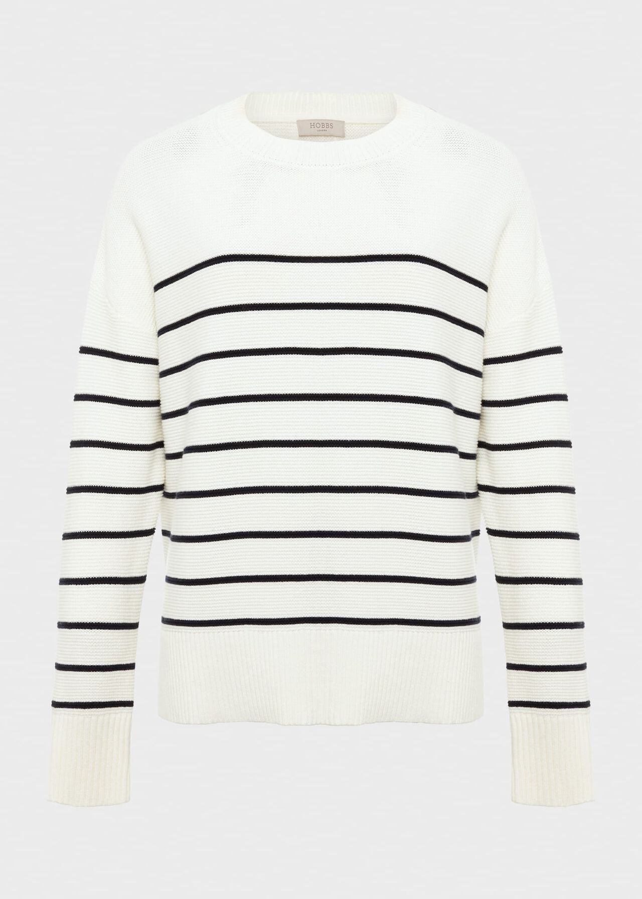 Ruby Cotton Button Sweater, Ivory Navy, hi-res