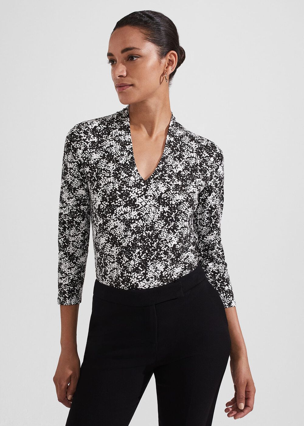 Aimee Printed Top, Black Ivory, hi-res