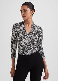 Aimee Printed Top, Black Ivory, hi-res