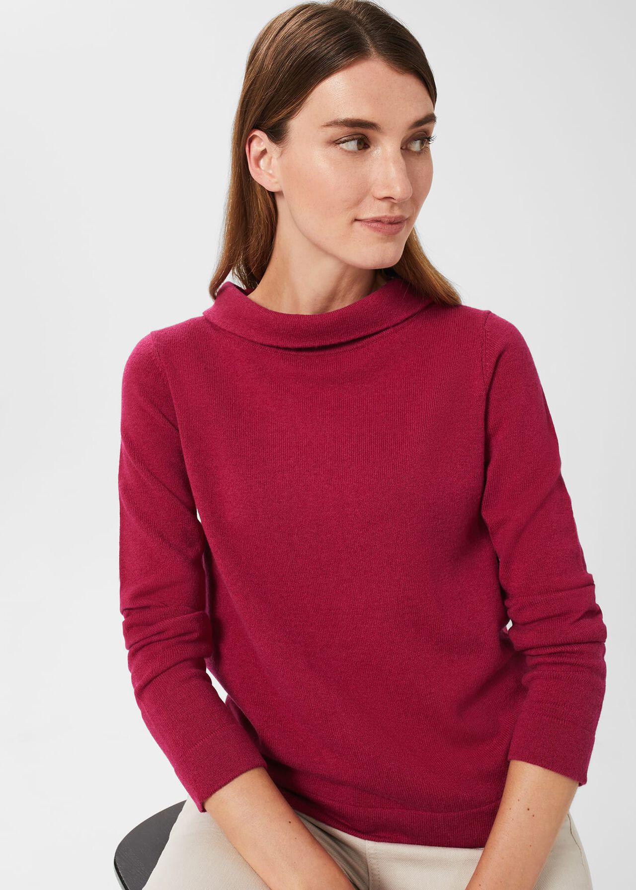 Audrey Wool Cashmere Sweater, Rich Berry Red, hi-res