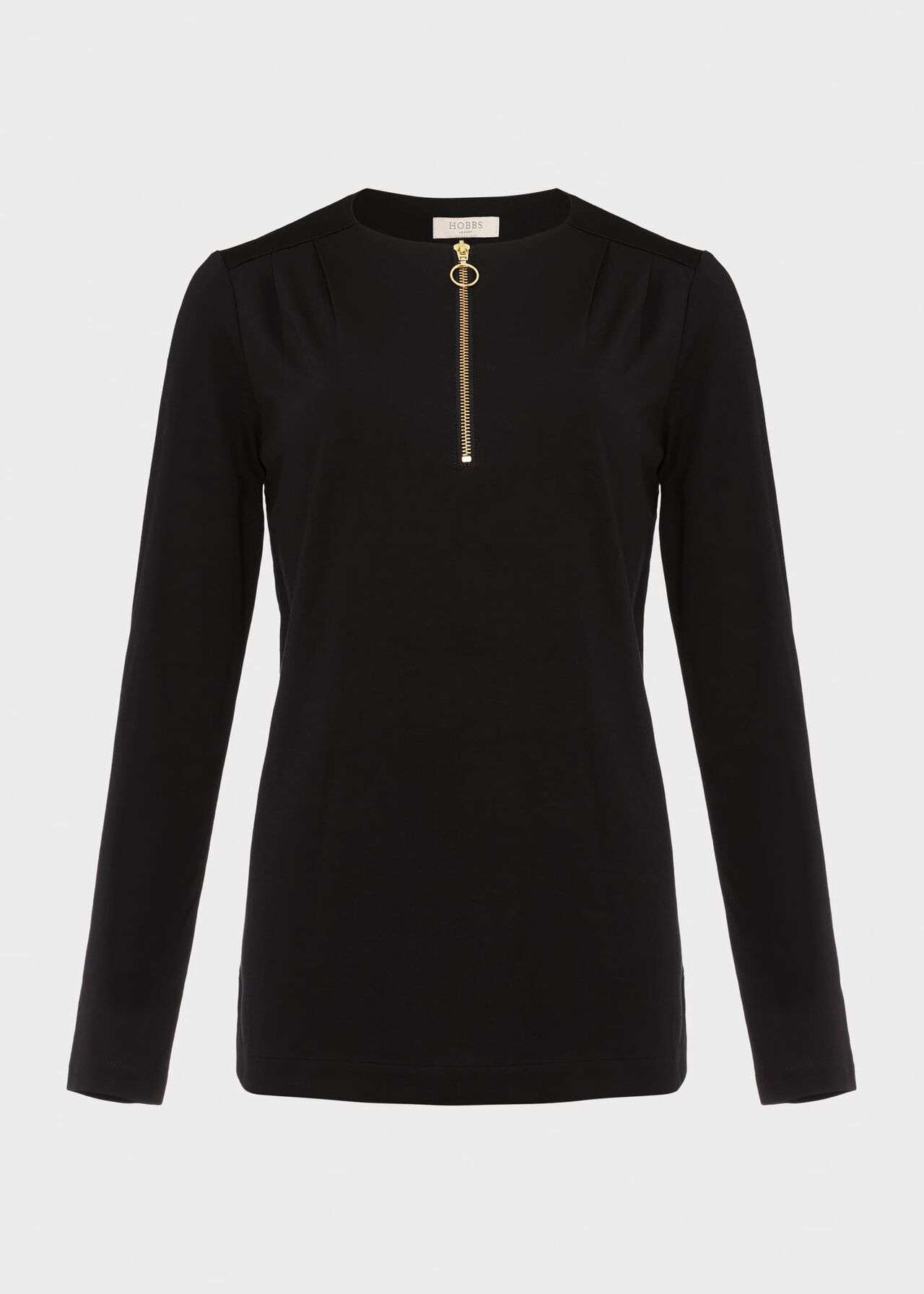 Kelsey Zip Neck Tunic Top , Black, hi-res