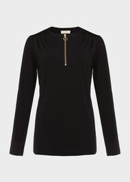 Kelsey Zip Neck Tunic Top , Black, hi-res