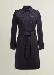 Saskia Shower Resistant Trench Coat, Navy, hi-res