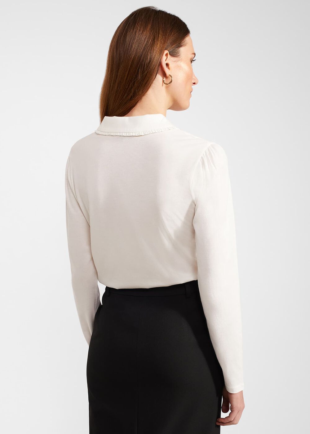 Philippa Cotton Blend Collared Top, Ivory, hi-res