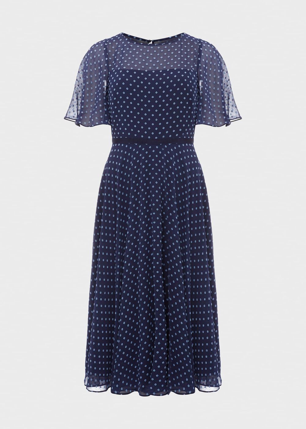 Eleanor Spot Fit And Flare Dress, Midnight Blue, hi-res