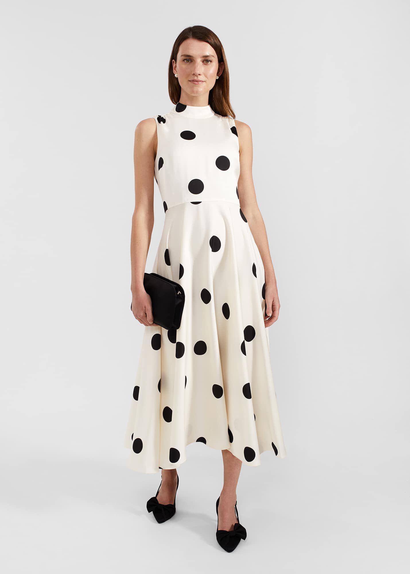 Cream dress with black spots deals