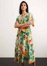 Rosemoor Silk Midi Dress, Green Orange, hi-res