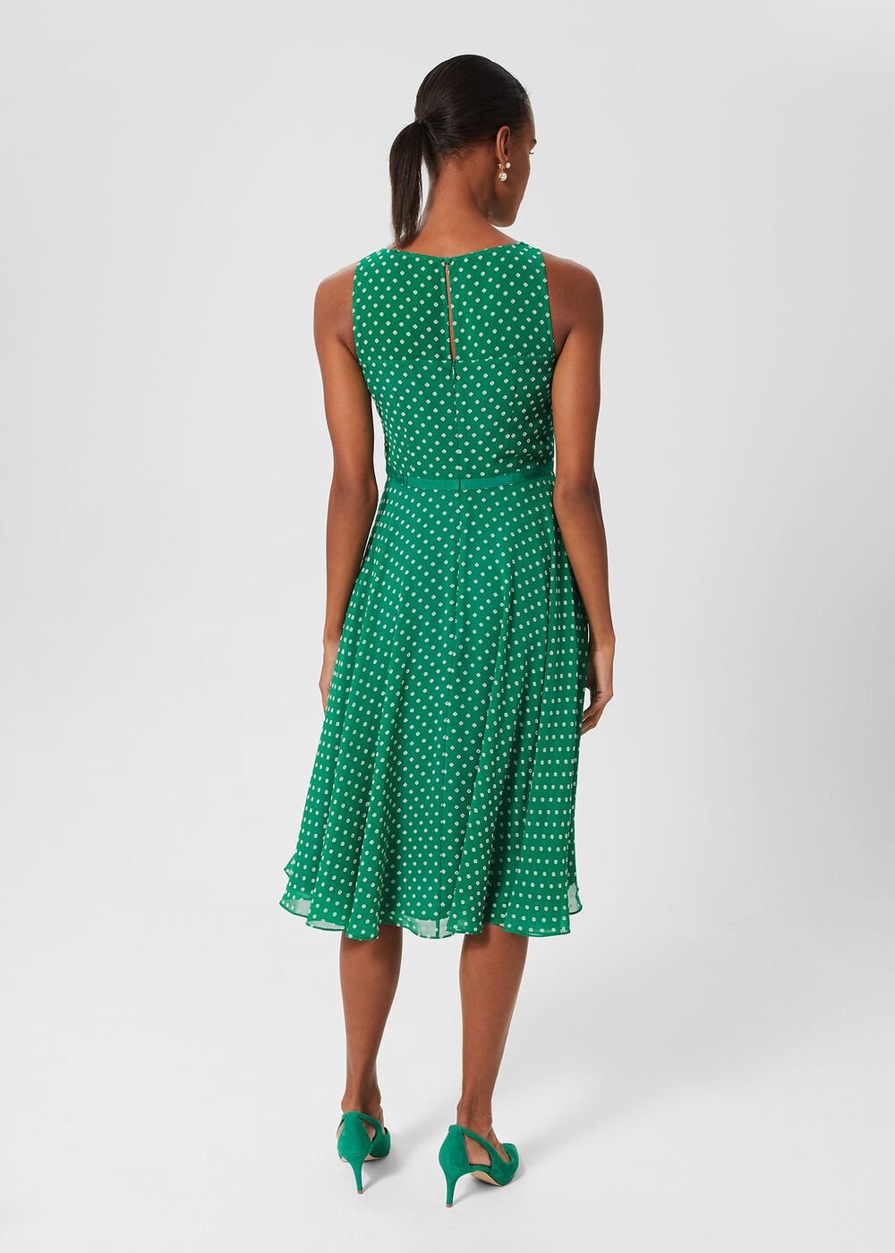 Della Spot Fit And Flare Dress, Green Ivory, hi-res