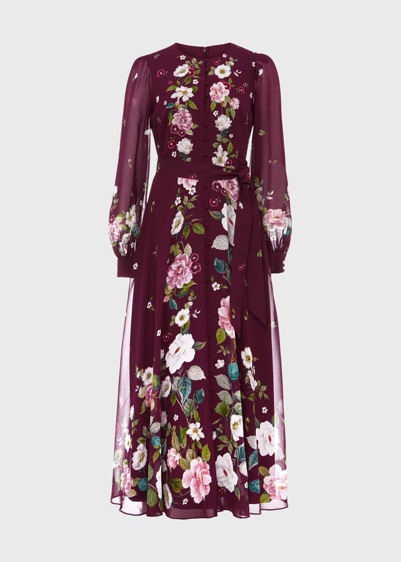 Maribella Silk Floral Dress, Burgundy Multi, hi-res