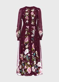 Maribella Silk Floral Dress, Burgundy Multi, hi-res