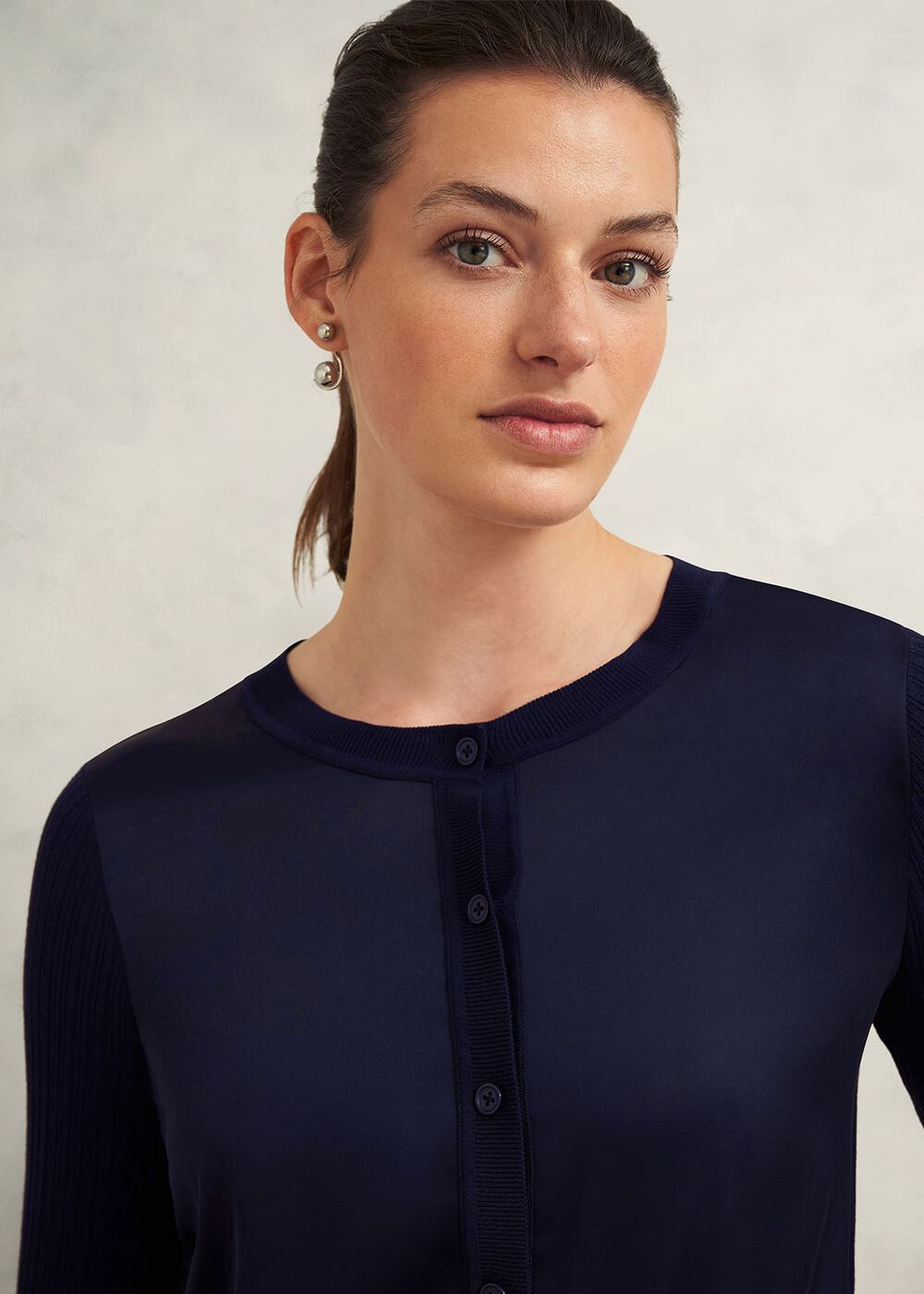 Trina Woven Front Cardigan, Hobbs Navy, hi-res