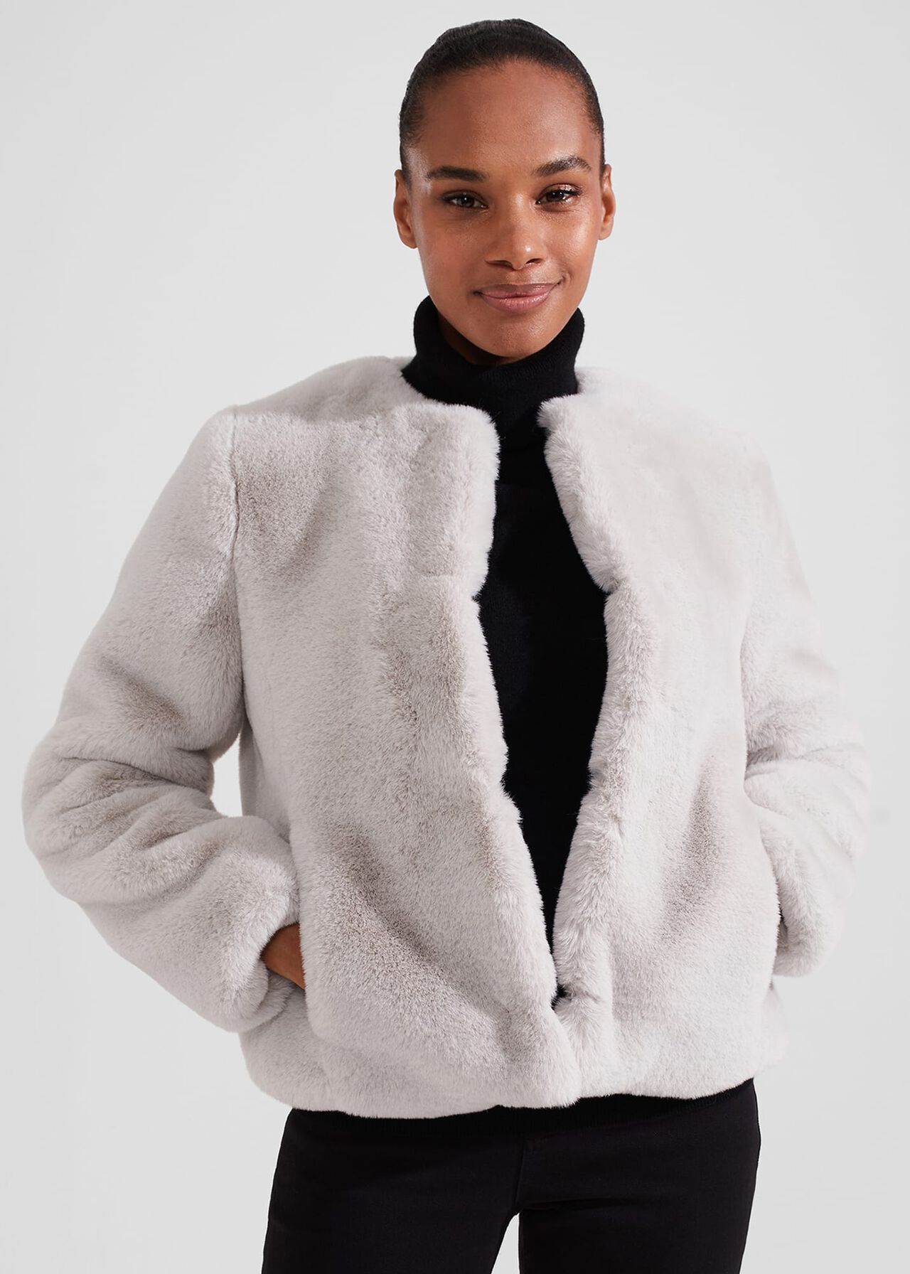 Florence Faux Fur Coat, Silver, hi-res