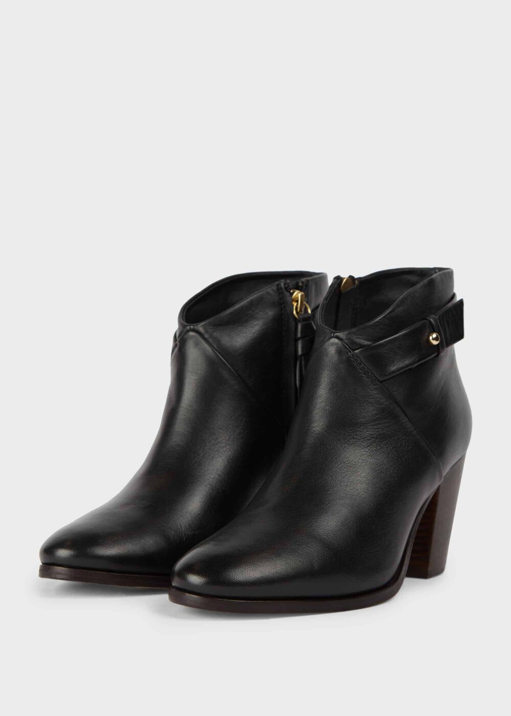 Ivy Leather Block Heel Ankle Boots, Black, hi-res