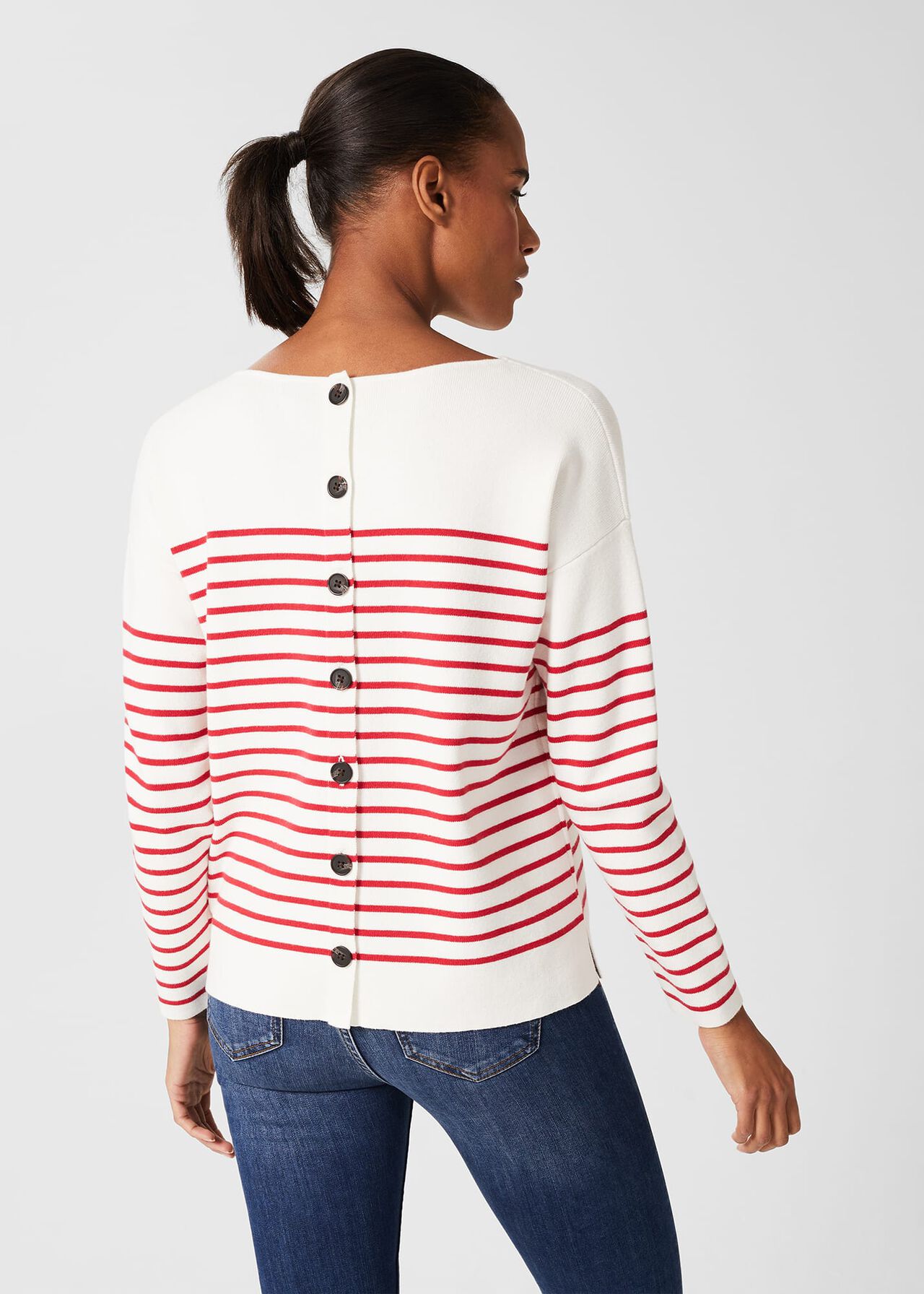 Petra Striped Sweater, Ivory Red, hi-res