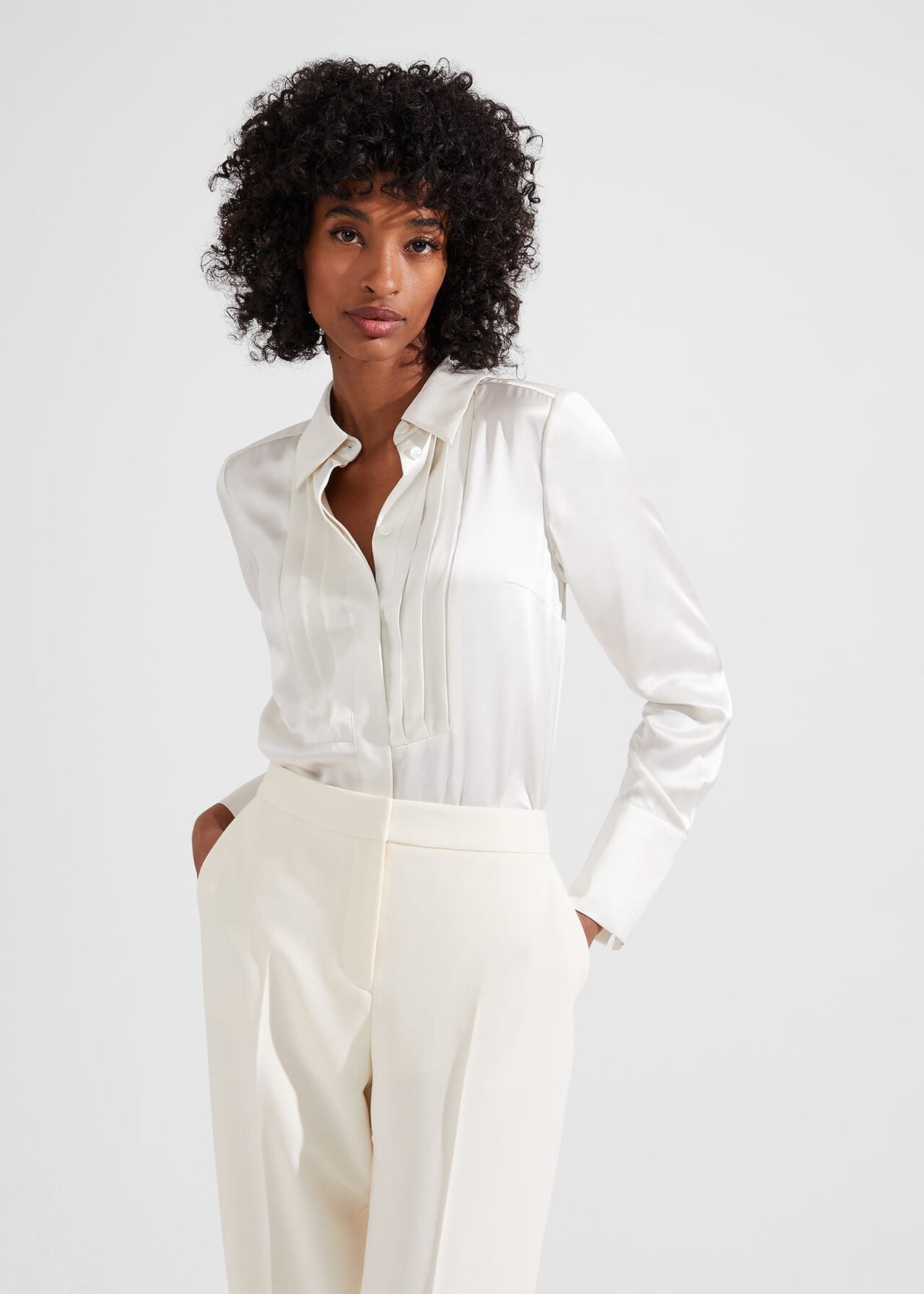 Madeleine Silk Shirt, Ivory, hi-res