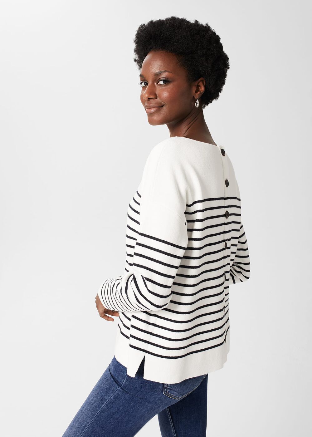 Petra Cotton Striped Jumper, Ivory Navy, hi-res