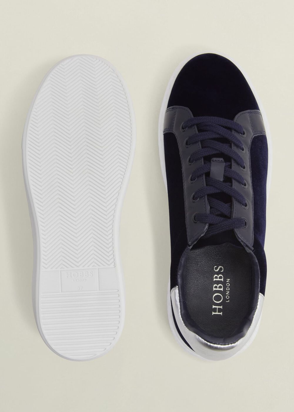 Cosima Velvet Trainer, Navy, hi-res