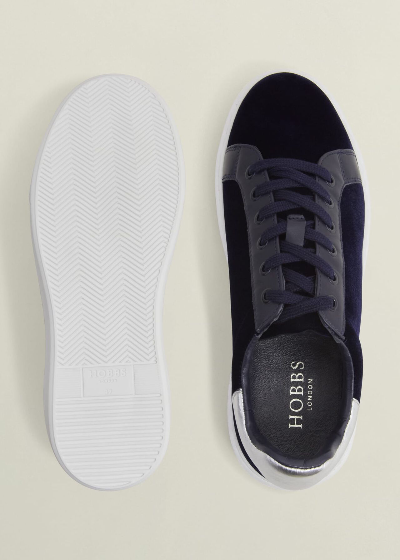 Cosima Velvet Trainer, Navy, hi-res