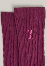 Cable Knit Single Socks, Beetroot Pink, hi-res
