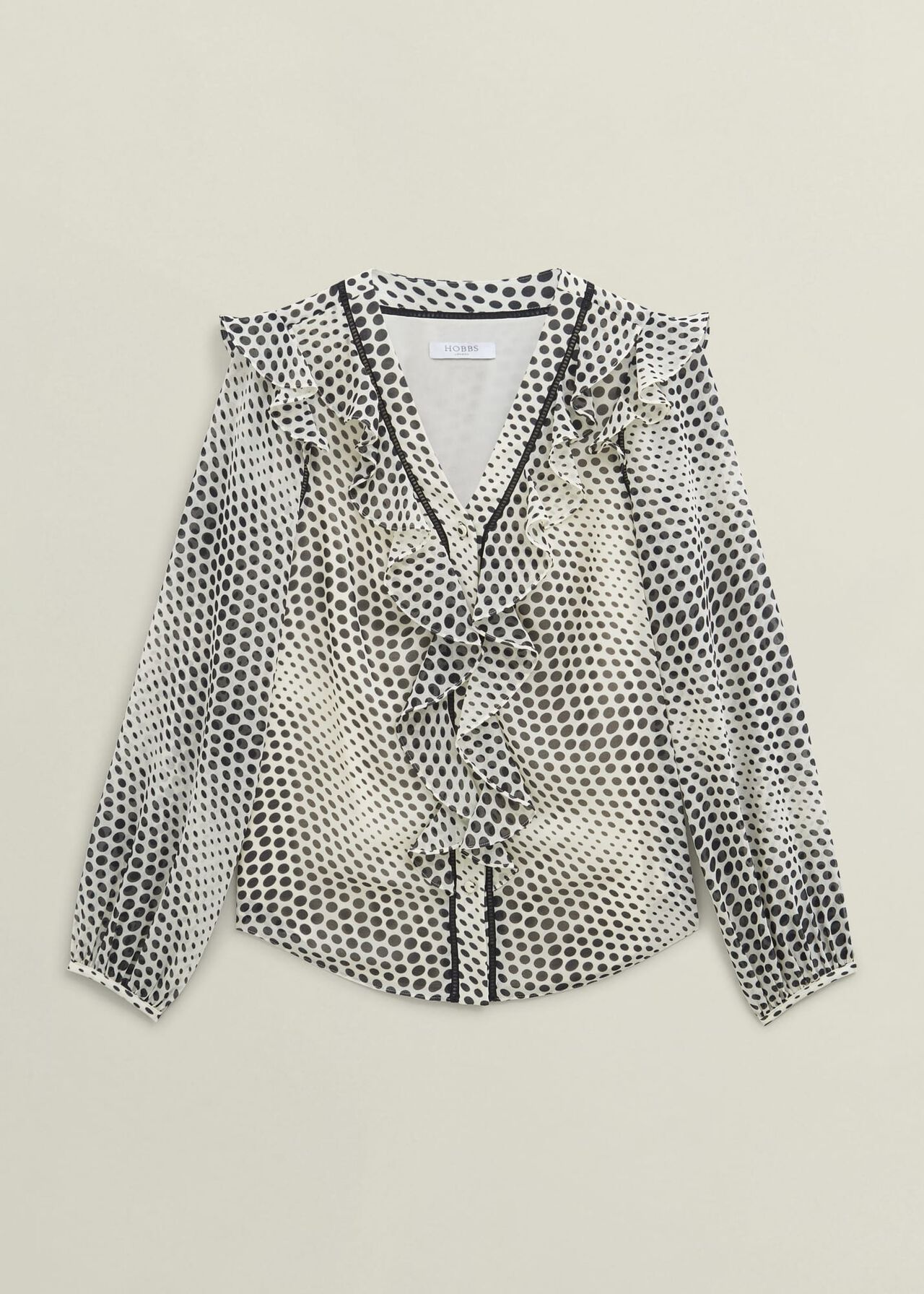 Rosana Ruffle Top, Cream Black, hi-res