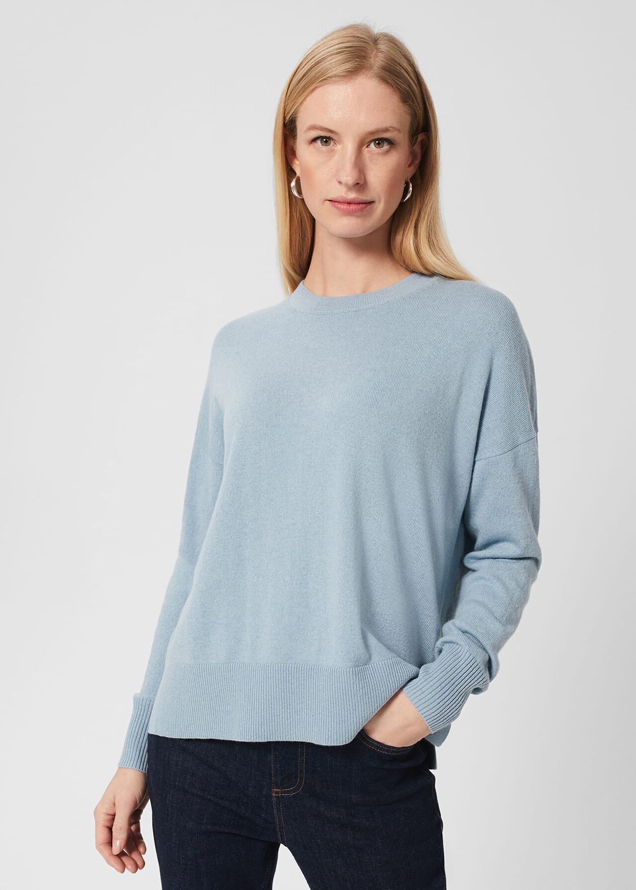Lydia Button Sweater With Cashmere, Dusky Blue, hi-res